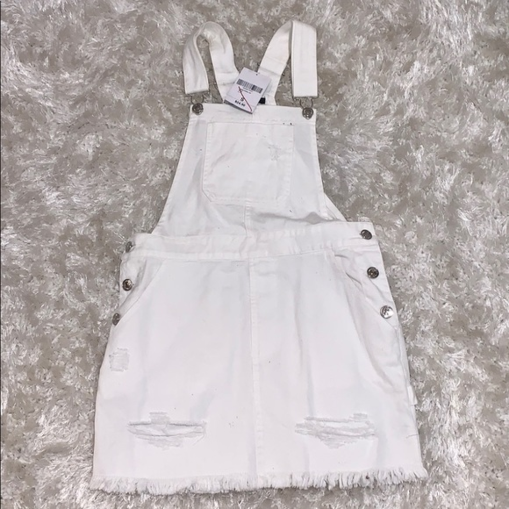 forever 21 white‎ ripped overalls jean skirt